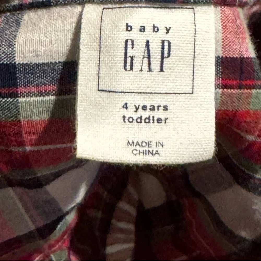 Baby Gap Red Plaid Button Up Long Sleeve Dress Shirt Toddler Boys Size 4 Years